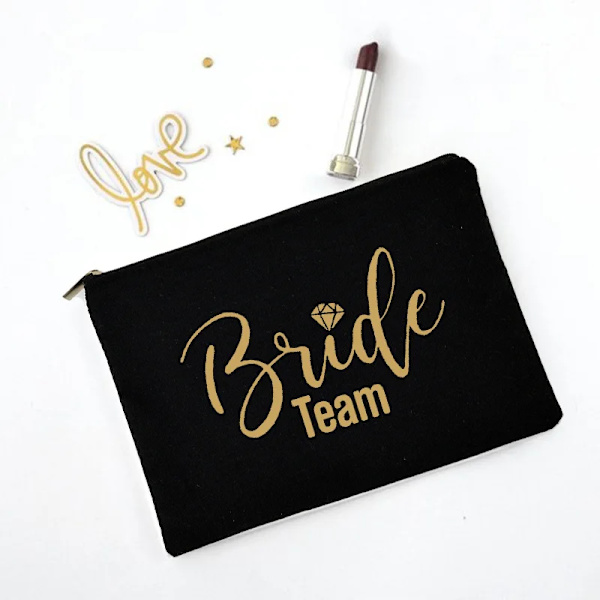 Team Bride Sminkväska Bachelorette Party Kosmetiska väskor Brudtärna Toalettartiklar Organizer Kvinnlig Förvaring Case Bröllopspresenter W01008-TBBK-D