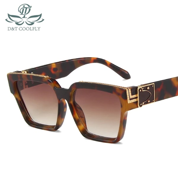 D&T New Fashion Cat Eye Solglasögon Kvinnor Män Cool PC Färg Lins Metall Logotyp PC Ram Leopard Märke Designer Solglasögon UV400 C5 Other