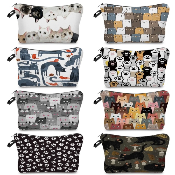 Design Söt Kawaii Cartoon Anime Cat Print Sminkväska Dammode Kosmetisk väska Värmeöverföring Damväska Bärbar organizer hz3583