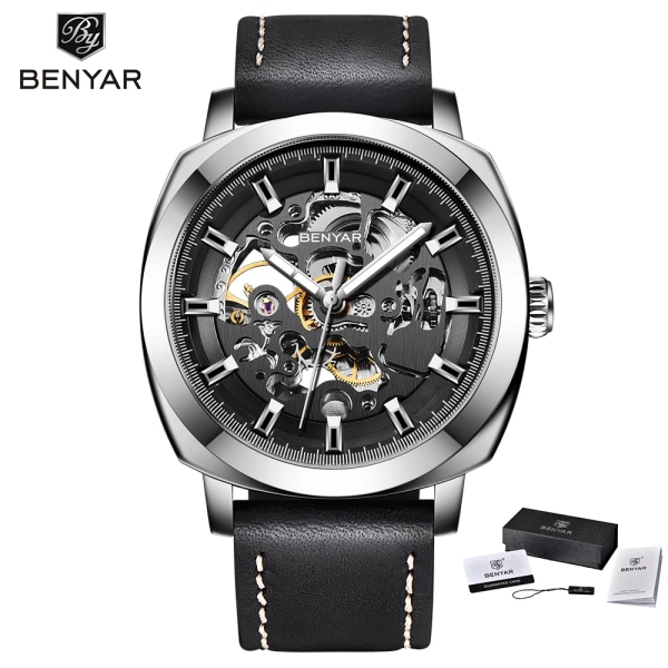 BENYAR Nya Män Mekaniska Klockor Lyx Skeleton Tourbillon Herr Automatisk Watch 30M Vattentät Sportklocka Relogio Masculino white black