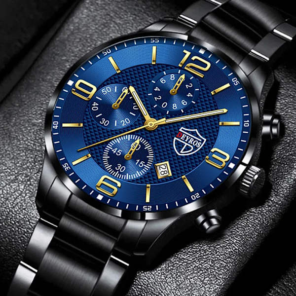 Lyx Herr Klockor i rostfritt stål Mode Herr Affär Läder Watch Man Kalender Datum Lysande klocka relogio masculino Leather Black Silver