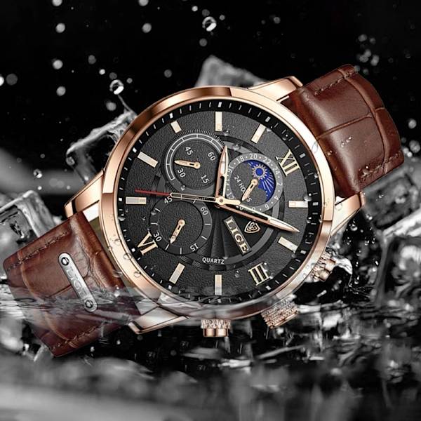 2023 nya herrklockor Toppmärke Lyxigt brunt läder Casual Quartz Watch Herr Sport Vattentät watch Relogio Masculino all black