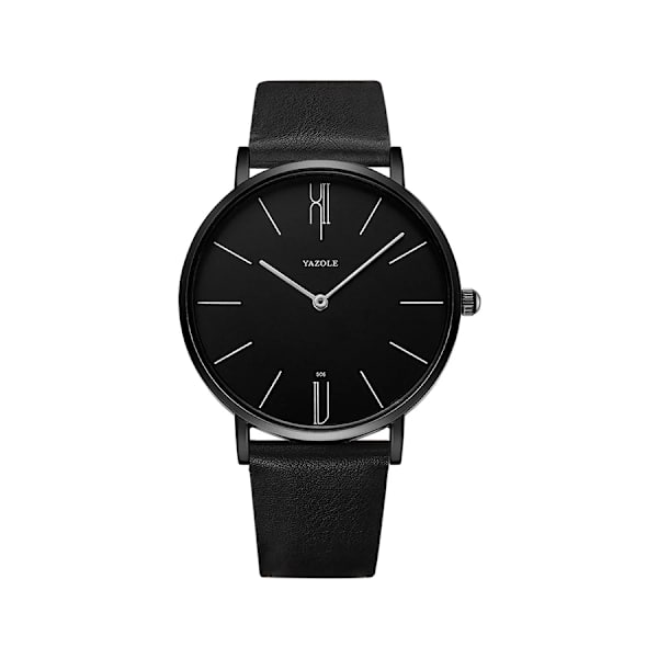 Enkla herrklockor i äkta läder Bussiness Quartz Watch Vattentät Svart Vit Dail Quartz Watch för män black black