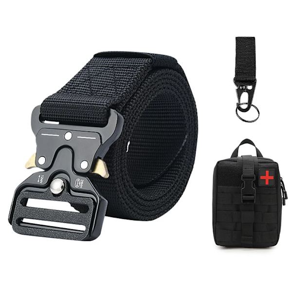 Army Style Stridsbälten Set Inkluderad Väska Krok Snabbkoppling Taktiskt bälte Herr Militär Canvas Utomhus Jakt Camping Trekking Set C Black 125cm