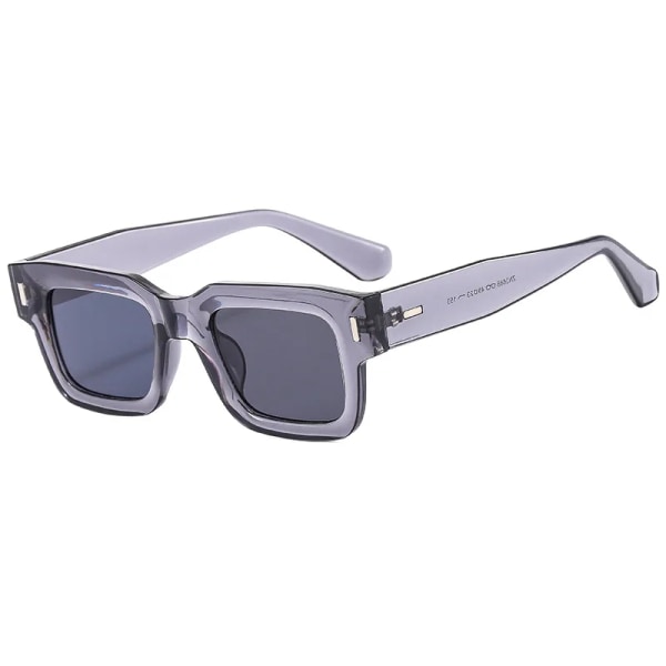 Nya retro grå fyrkantiga solglasögon för kvinnor män mode genomskinlig linsram Glasögon glasögon manliga nyanser UV400 nitar Gray Gray As the picture