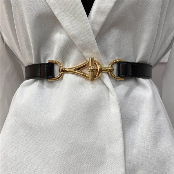 Nytt läder tunt bälte för kvinnor metall häng spänne midjerem Lyx märke designer kvinnlig klänning byxa dekoration midjeband White(.650) 95cm(.650)