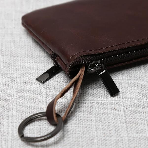 Läder Mini Myntväska Unisex Enkel Bärbar Första Layer Kohud Retro Handgjord dragkedja Liten case Light Brown