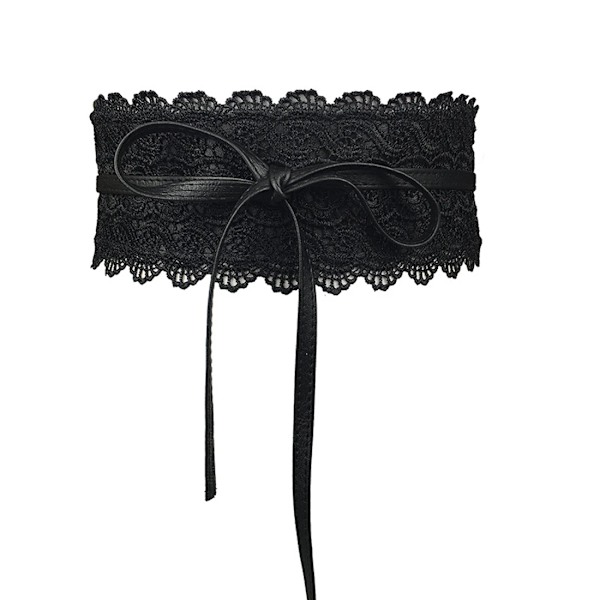 Dam midjeband Bred korsett Spetsbälte Kunstläder Spets Midjeband Damklänning Midjeband Enfärgad Slim Fit Bälten Rosett Black