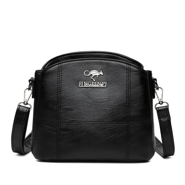 Små crossbody-väskor i massivt läder för kvinnor Nya enkel väska med flera fickor, designer Casual axelväskor Sac A Main Black-1