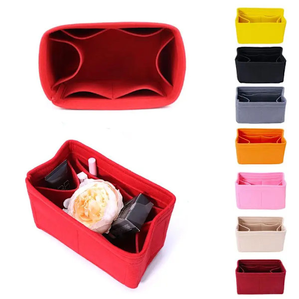 Högkvalitativ filt Insatsväska Organizer Resor Innerväska Bärbara kosmetiska väskor Förvaring Tote Makeup Handväska Yellow 26x13x15cm