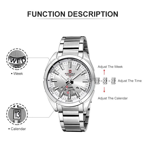 NAVIFORCE Klassisk casual för watch Rostfri teel Sport Vattentät herrklockor Quartz Datumvisning Klocka Relogio Masculino SB