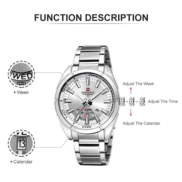 NAVIFORCE Klassisk casual för watch Rostfri teel Sport Vattentät herrklockor Quartz Datumvisning Klocka Relogio Masculino SW-BOX