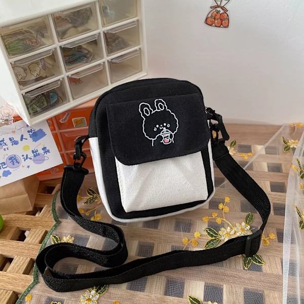 Mode Kvinnor Tecknad filmtryck Kontrastfärg Canvas Crossbody Axelremsväska Casual Damer Mini Handväskor Flap Handväska Blue