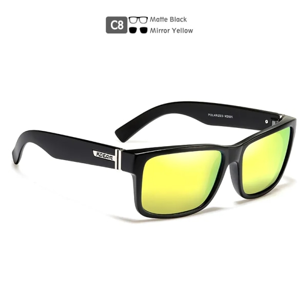 KDEAM 2021 New All Black Square Polarized Solglasögon Herr Flat Top Designer Polaroidglasögon Tillbehör ingår CE C8 mirrored yellow