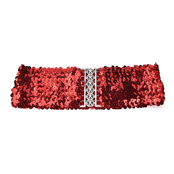 Mode Metallic Paljett Dam Klänning Bälten Cool Punk Shinny Cummerbund Elastisk Stretch Bred midjeband Free Ize Bred Stretch Bälte Red