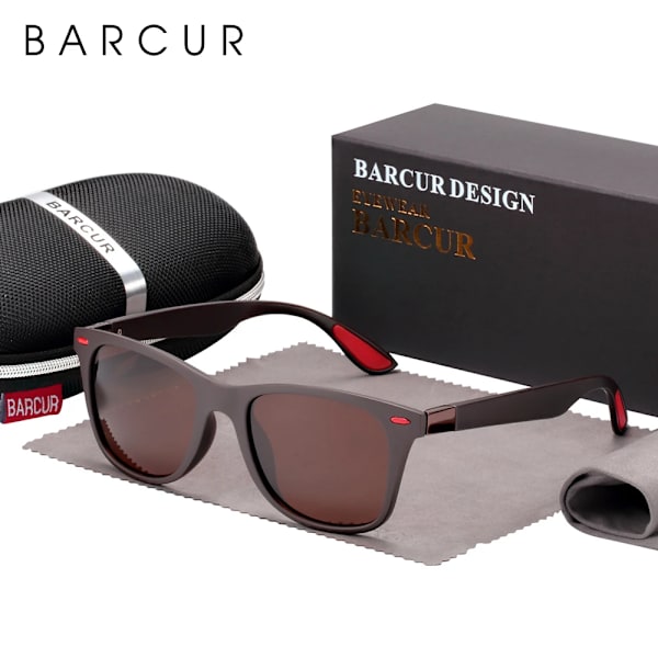 BARCUR Trending TR90 Polarized Solglasögon Dam Fyrkantiga glasögon Herr Solglasögon Vintage Unisex Goggle Man UV400 Oculos de sol Brown BARCUR