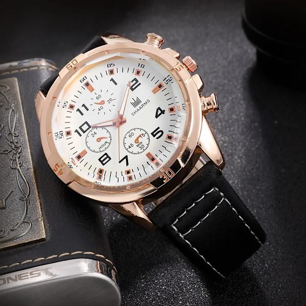 Herrmodeklocka Watch med stor urtavla Läderrem överdimensionerad watch Army Military Relogios Masculino Brown