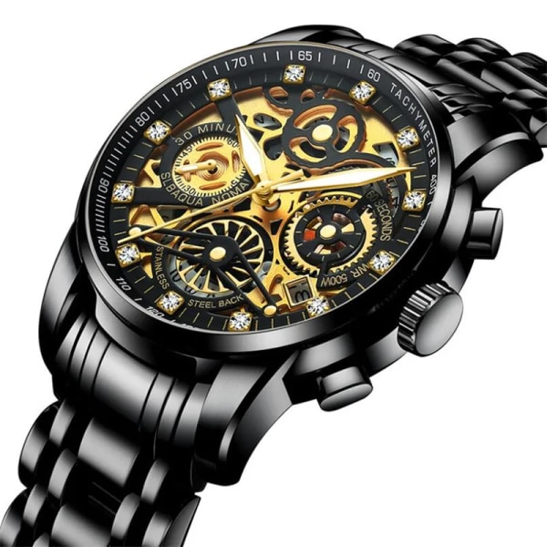 Svänghjul Roterande fönster Herrklockor Lyx Mode Lysande Date Herr Watch Vattentät Manklocka Relogio Reloj Hombre Black