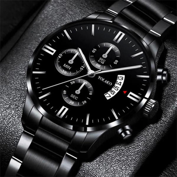 Mode Herr Sportklockor Lyx Herr Rostfritt stål Quartz Watch för Man Business Casual Watch Steel Black Silver