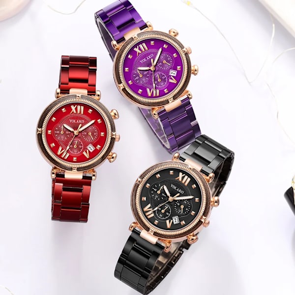 6 st set lyx damklockor Magnetisk stjärnhimmel kvinnlig klocka Quartz Armbandsur Mode Watch relogio feminino Red