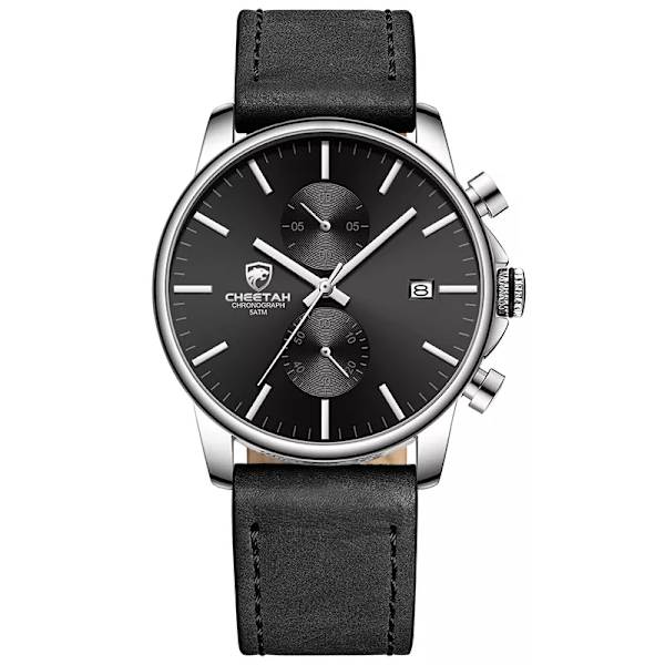 2021 Watch CHEETAH Märke Mode Sport Kvartsklockor Herr Läder Vattentät Chronograph Clock Business Relogio Masculino Leather Black