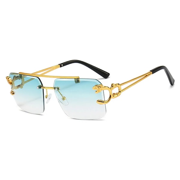 SHAUNA Mode Metal Leopard Solglasögon Båglösa Dubbla Broar Gradient Ocean Film Shades UV400 Green Gradient As the picture