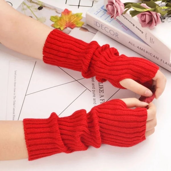 Långa Fingerless Handskar Damvante Vinter Armvärmare Stickad Arm ärm Fin Casual Mjuka Goth-kläder för flickor Punk Gothic Handske short - khaki
