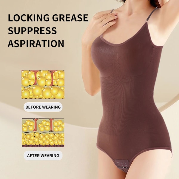 V-hals Spaghetti Strap Bodysuits Compression Body Suits Seamless Sexig String Kvinna Öppen Gren Smal Bantning Underkläder Jumpsuit brown XL