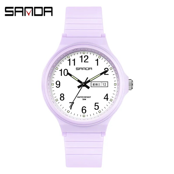 Mode Sanda Toppmärke Calenda Quartz Watch Minimalism Style Damarmbandsur Enkel Svart Vit Vattentät Watch Klocka Reloj light purple