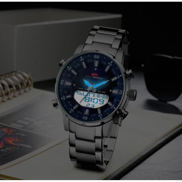 2023 Watch Herr Toppmärke Vattentät Sport Digitala klockor LED Steel Military Quartz Watch For Herr Armbandsur Relogio leather blue