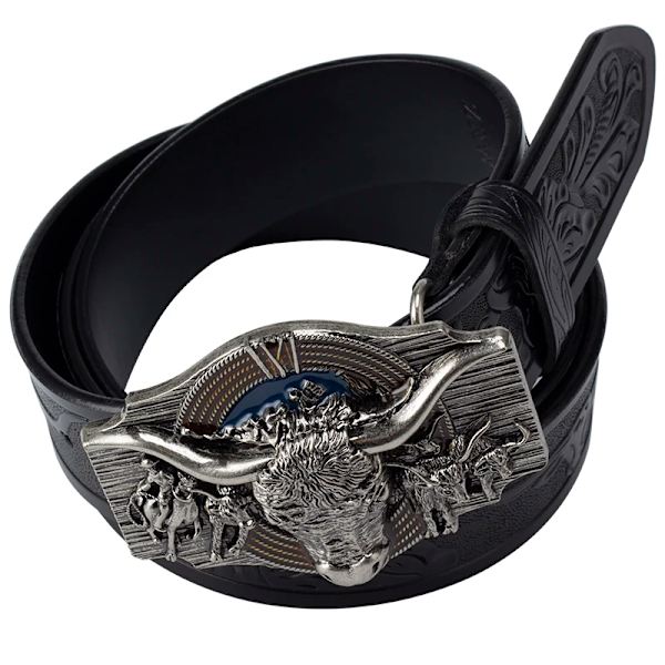 Komönster bälte äkta läder Fritid Cowboy Big Agio Cow Silver Camel 85cm