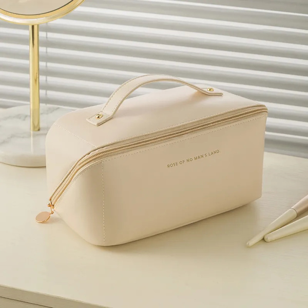 Bärbara sminkväskor Stor kapacitet Kosmetikväska för kvinnor Organizer Handväska Multifunktionsnealettpaket Case Presenter beige