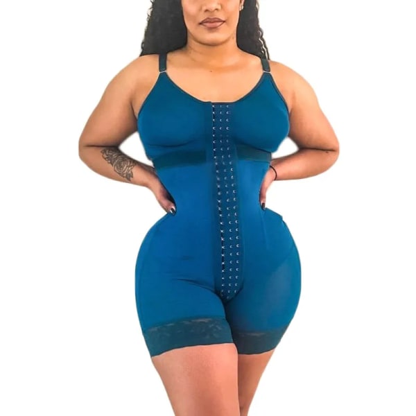 Fajas Colombianas Plast Fiskben Dubbelkompression Tunn rem med BH Magkontroll Body Shaper Högkompression Shapewear Blue XXXL