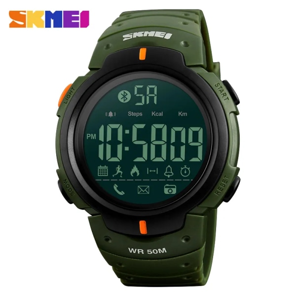 Sport Smart Watch SKMEI Märke Mode Stegräknare Fjärrkontroll Kamera Kalori Bluetooth Smartwatch Påminnelse Digitala armbandsur Army Green