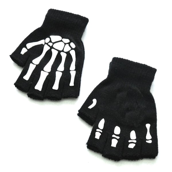 Stickhandskar Skeletthuvud Lysande Halvfinger Hela Fingrar Print Varm Andas Män Kvinnor Fitness Handske Cykelutrustning Luminous-B1 One Size