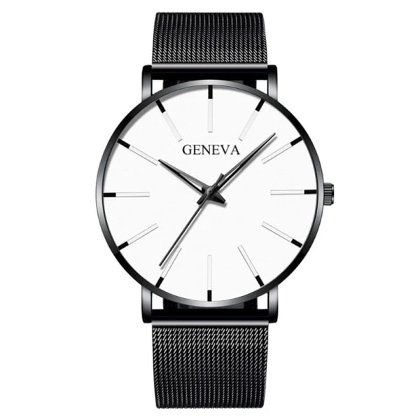 2023 Geneva Minimalist Watch Herr Ultra Tunn Blå Rostfritt stål Mesh bälteklockor Man Business Casual Quartz Watch M Black White