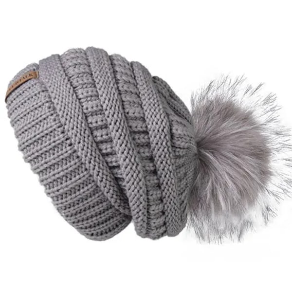 Talk Höst- & Vintermössa för Kvinnor Stickad Pompommössa Slouchy Beanie Skullies för Kvinnor Svart Röd Gul Bonnet Cap Fog gray 2