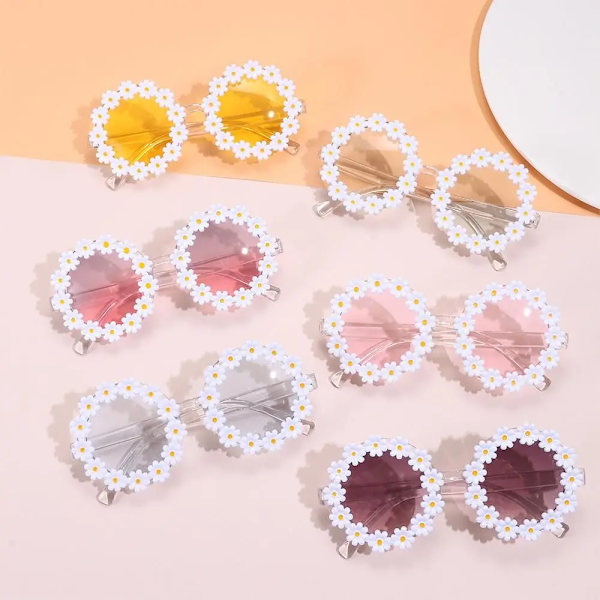 Mode Daisy Flower Solglasögon för kvinnor Retro Blomma Runda Solglasögon Roliga Disco Festival Festglasögon Vuxna Sommarskydd Gradient Gray