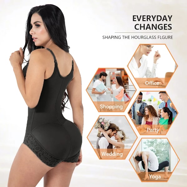Högkompression Shapewear Med Hook Shaper Justerbar BH Slimming Body Kvinnor Spets Tan M