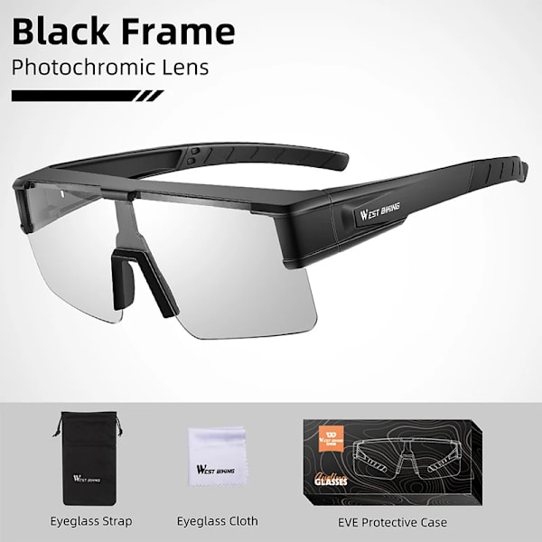 WEST BIKING Myopic Polarized Square Solglasögon Män Photochromic Cykling Passform över glasögon Köra Fiske Glasögon Cykelglasögon Black x Photochromic