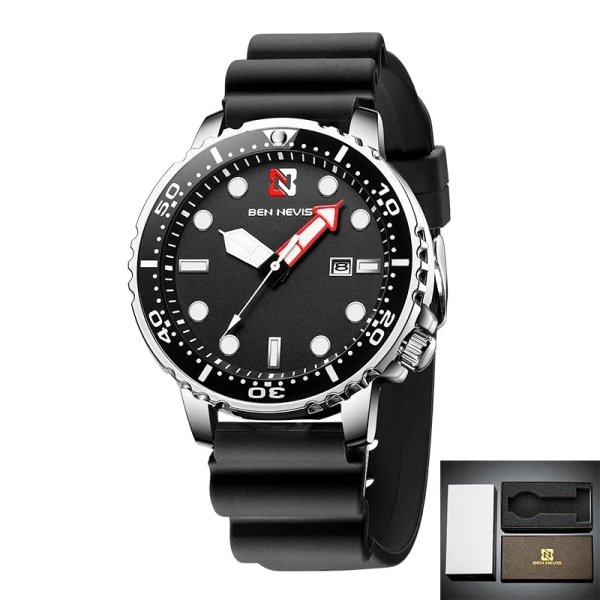Ben Nevis herrklockor Lyxig analog watch med datum Watch Vattentät silikongummirem Relogio Masculino black with box