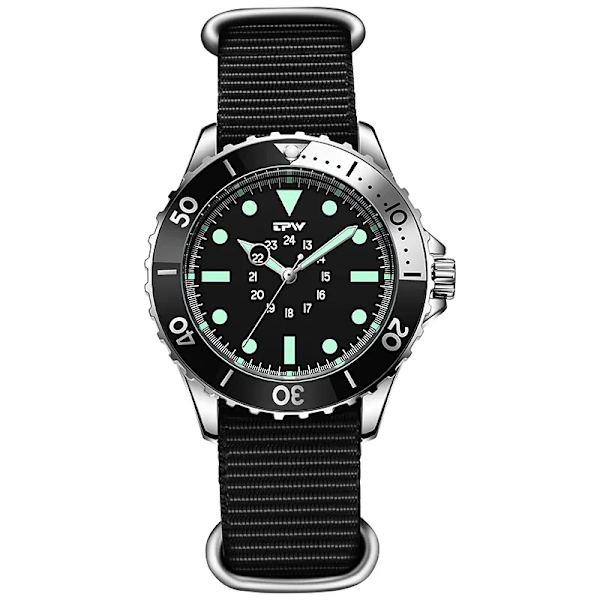 Dykare Style watch Roterande ram tygrem 40 mm svart urtavla 24 timmars display Black NATO