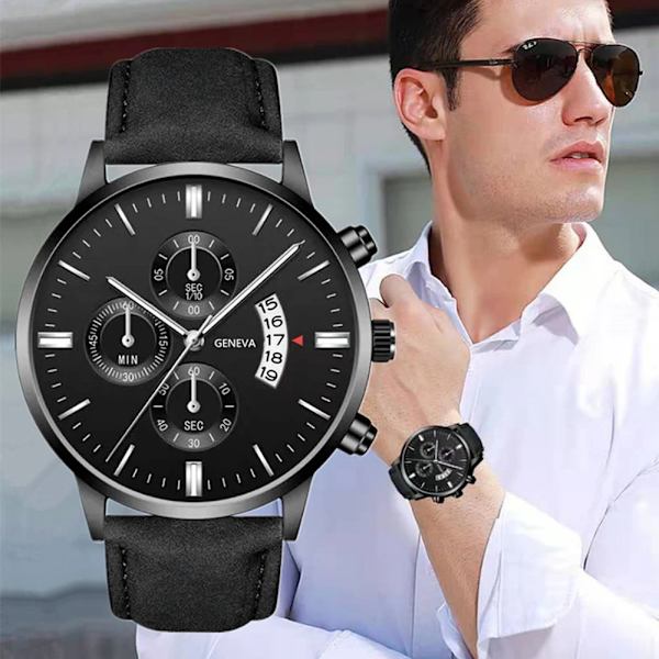 Watch Mode Sport Handled Legering Case Läderband Quartz Business Armbandsur Kalenderklocka Present 04 Gold-White