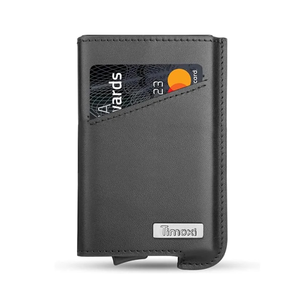 Case för män Äkta läder Aluminium Slimplånbok Minimalistisk RFID-skydd Smartkortplånbok med bandage Black