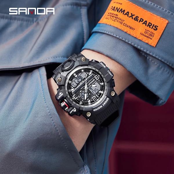 SANDA koreansk modetrend utomhus fritid vattentät multifunktion elektronisk watch i universitetsstudenten Watch Army Green