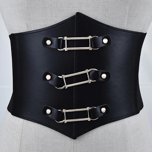 Mode gotiska elastiska bälten för kvinna Sexig svart Pu-läder brett korsettbälte Kvinnlig Cinturones Para Mujer Heart Cummerbunds square One Size