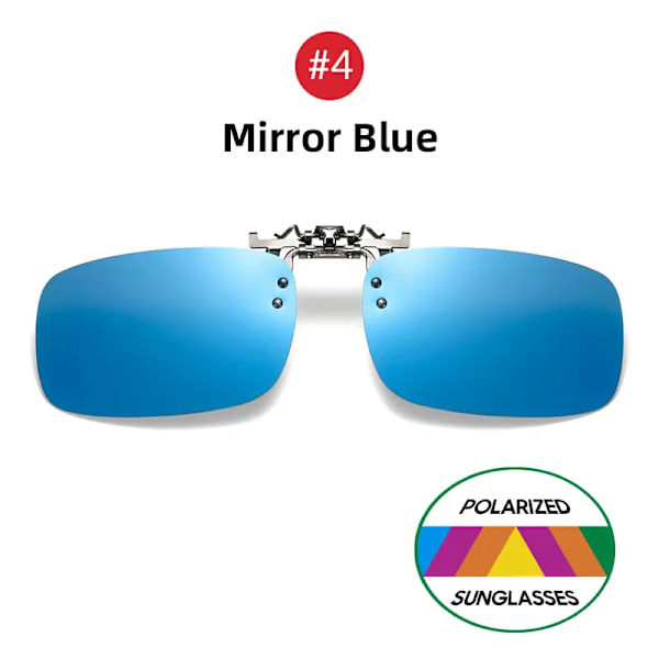 VIVIBEE Spegel Blå Flip Up Clip on Solglasögon Fiske Män Fyrkantig polariserad lins Metall Night Vision Körning UV400 Dam Glasögon 4 Mirror Blue With Plastic Case