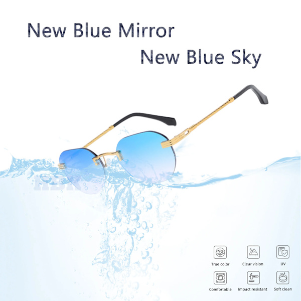 HBK Blue MIRROR Ramlös Guld Metall Dam Solglasögon Herr Kantlösa Bruna Solglasögon För Kvinnor Mode Nyanser Skärning Glasögon C13 Pink Gradient As Photos Showing