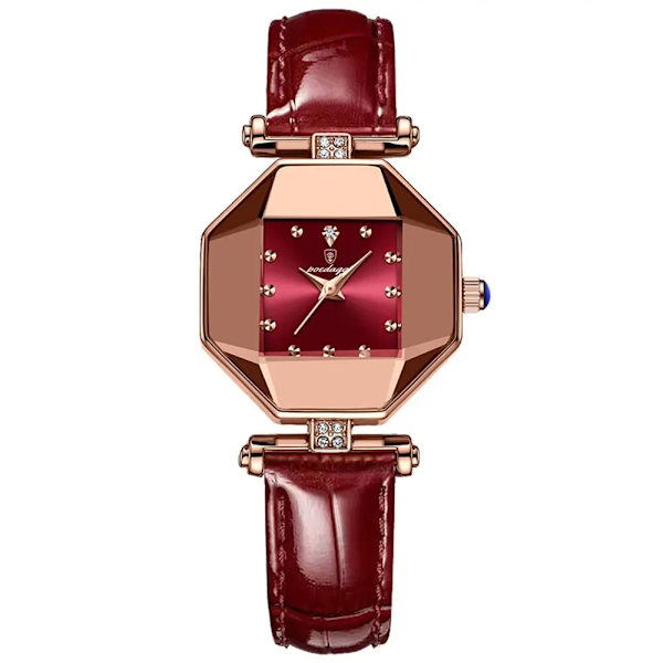1 st Quarts watch för kvinnor Utsökt fritid läcker vinfärgad läderrem Rhinestone Watch Red