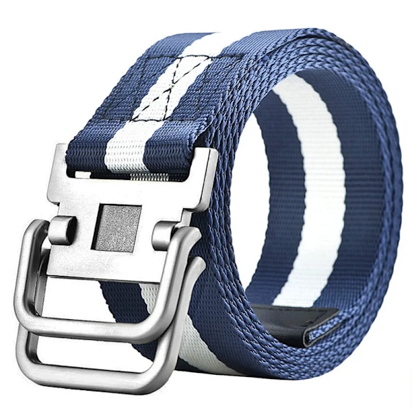 Nya dubbelringspänne Canvasbälten för män Militär träningsbälten Mode utomhus metallspänne midjeband Justerbar längd Gray Black Stripe 100cm